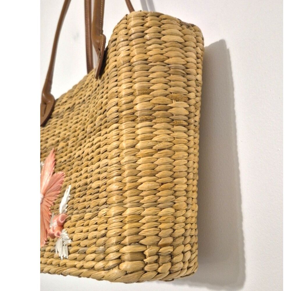 Lilly Pulitzer Vintage Y2k Straw Raffia Floral Tote Beach Bag Coastal Resort - Picture 3 of 14